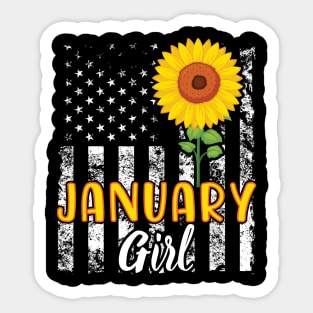 US Flag And Sunflower Happy Birthday January Girl Daughter Sticker